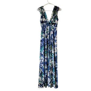 Floral navy maxi dress double split size XS